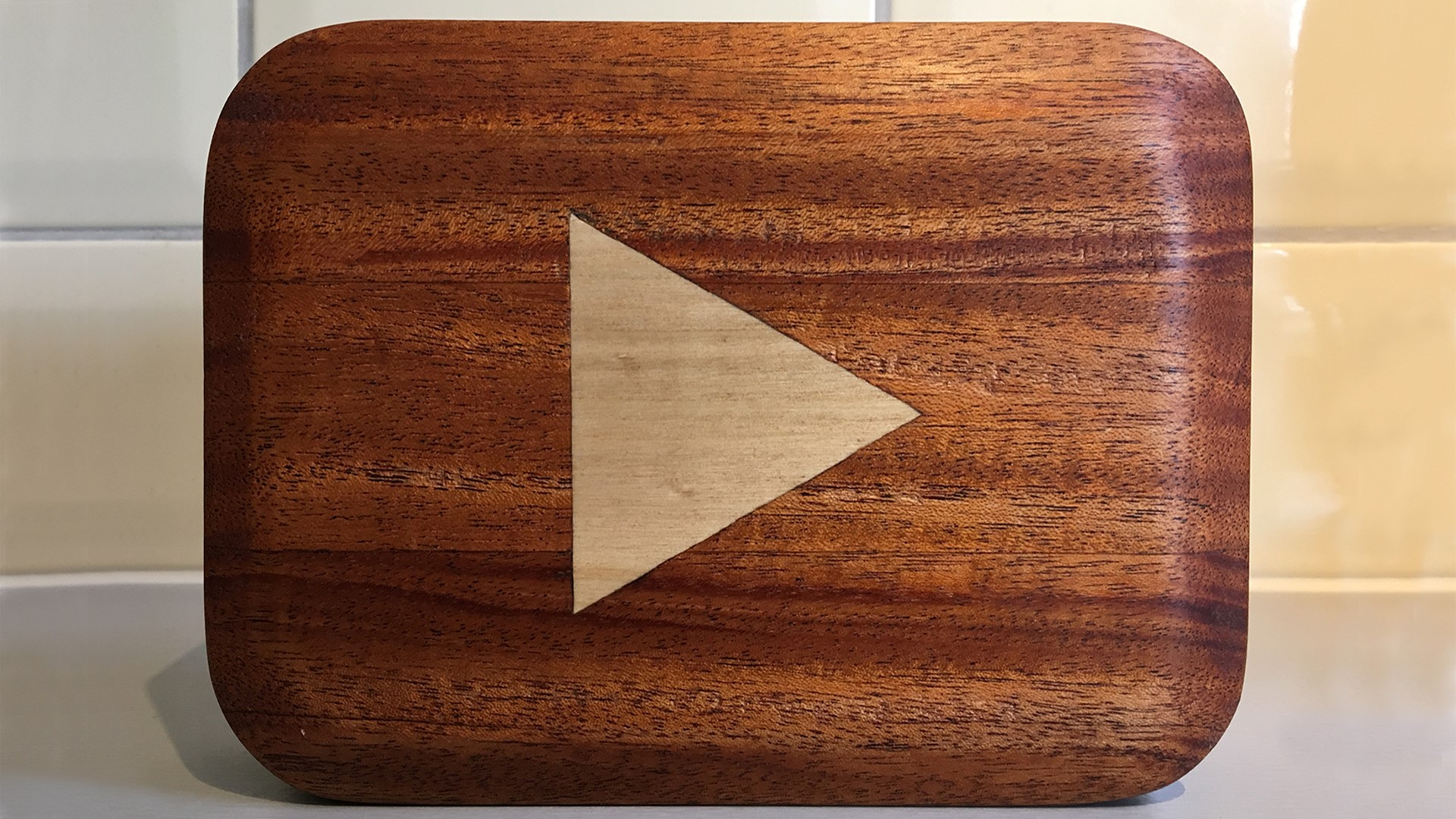 Wooden YouTube Play Button (mahogany and poplar) Rag 'n' Bone Brown